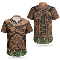Polynesia Maui Tattoo Inspired Couples Matching Off Shoulder Short Dress and Hawaiian Shirt Tropical Leaf Skirt Costume