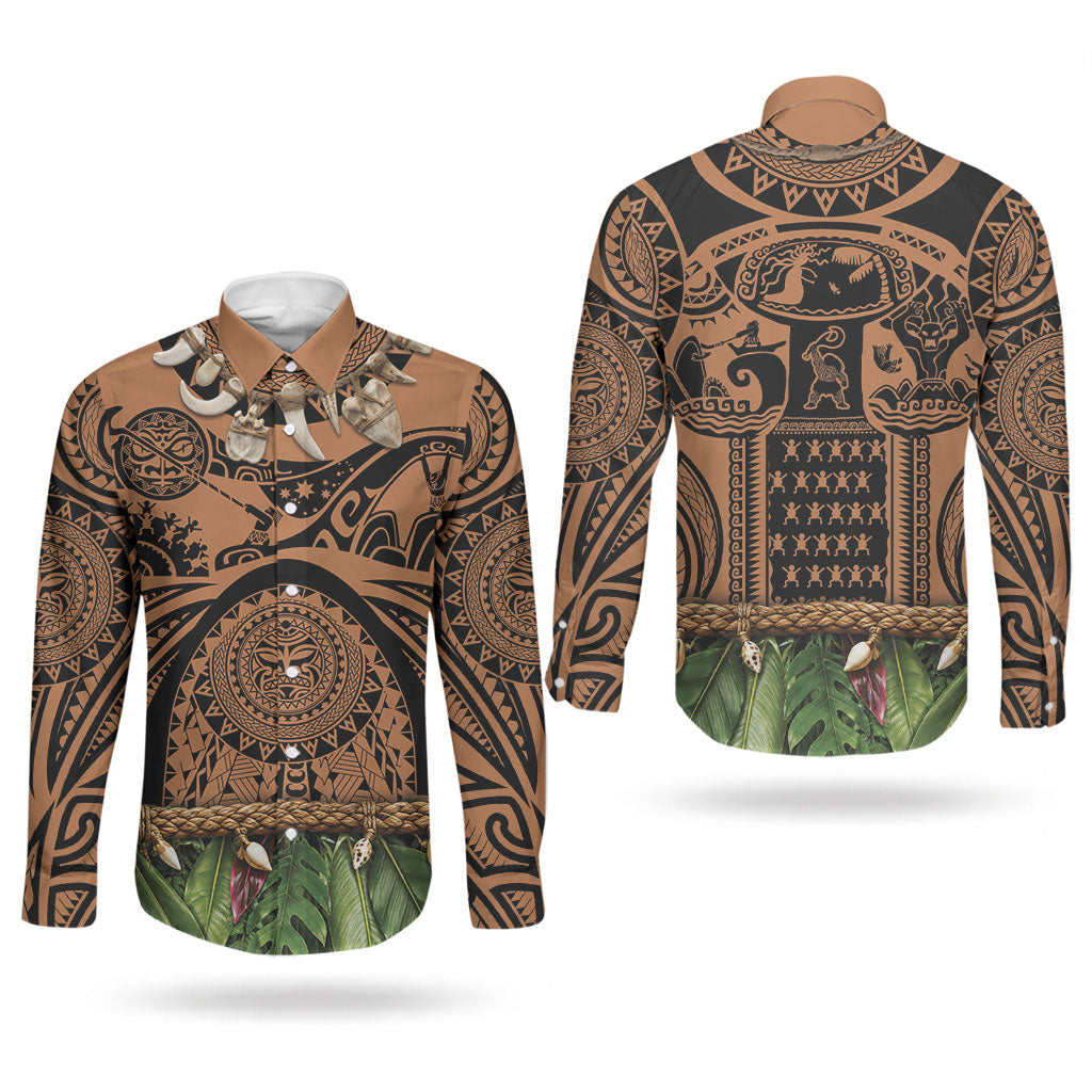 Polynesia Maui Tattoo Inspired Couples Matching Short Sleeve Bodycon Dress and Long Sleeve Button Shirt Tropical Leaf Skirt Costume
