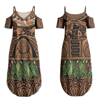Polynesia Maui Tattoo Inspired Couples Matching Summer Maxi Dress and Hawaiian Shirt Tropical Leaf Skirt Costume
