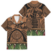 Polynesia Maui Tattoo Inspired Family Matching Off Shoulder Short Dress and Hawaiian Shirt Tropical Leaf Skirt Costume