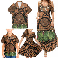 Polynesia Maui Tattoo Inspired Family Matching Summer Maxi Dress and Hawaiian Shirt Tropical Leaf Skirt Costume