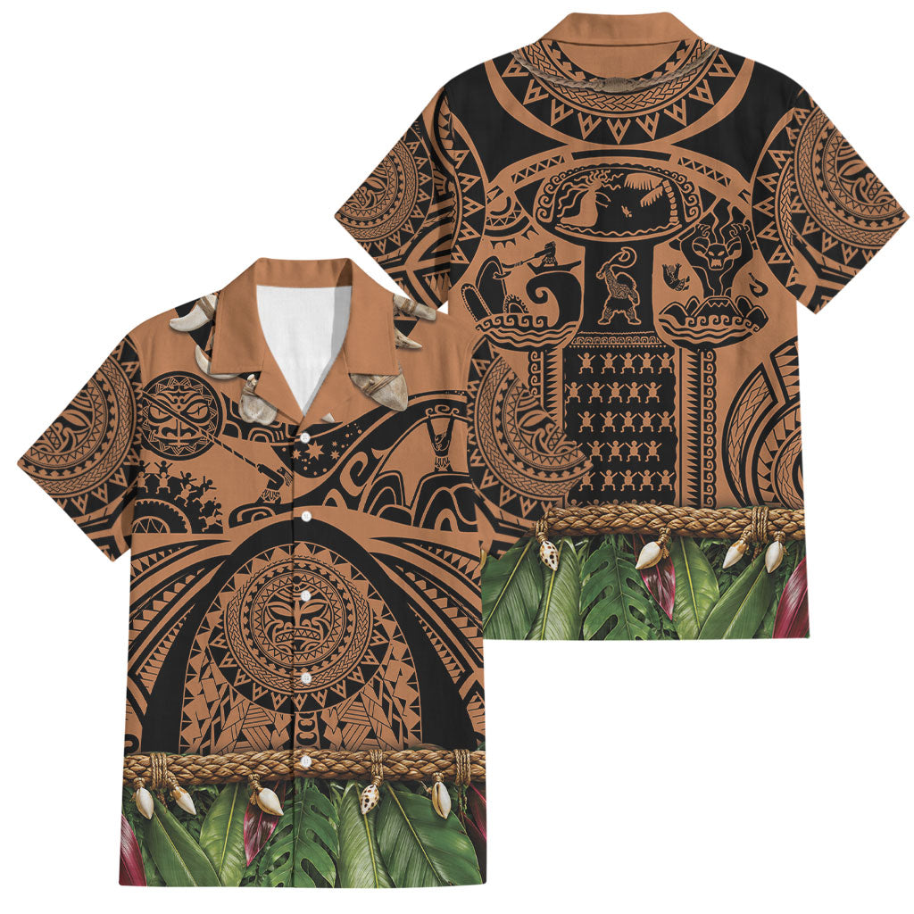 Polynesia Maui Tattoo Inspired Family Matching Summer Maxi Dress and Hawaiian Shirt Tropical Leaf Skirt Costume