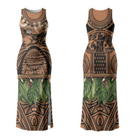 Polynesia Maui Tattoo Inspired Family Matching Tank Maxi Dress and Hawaiian Shirt Tropical Leaf Skirt Costume
