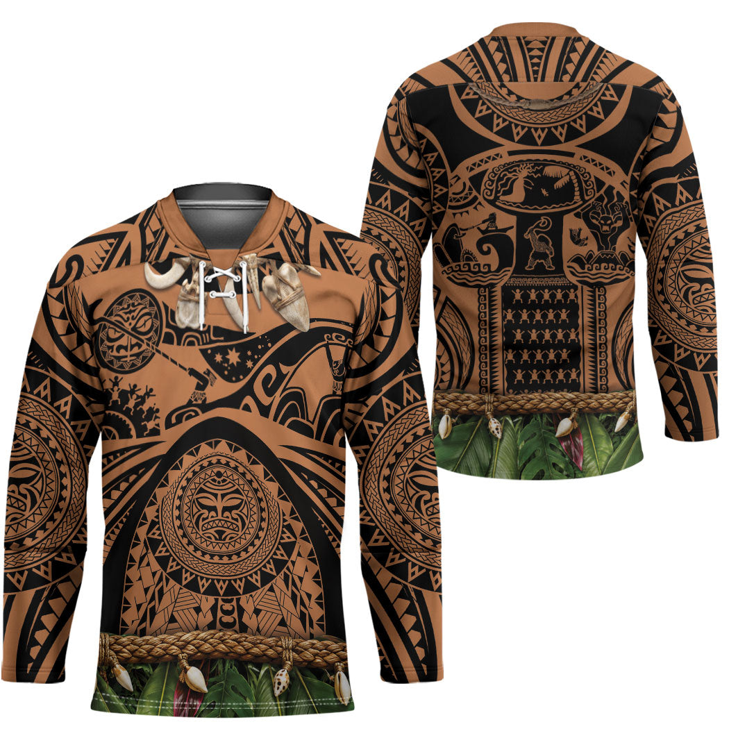 Polynesia Maui Tattoo Inspired Hockey Jersey Tropical Leaf Skirt Costume