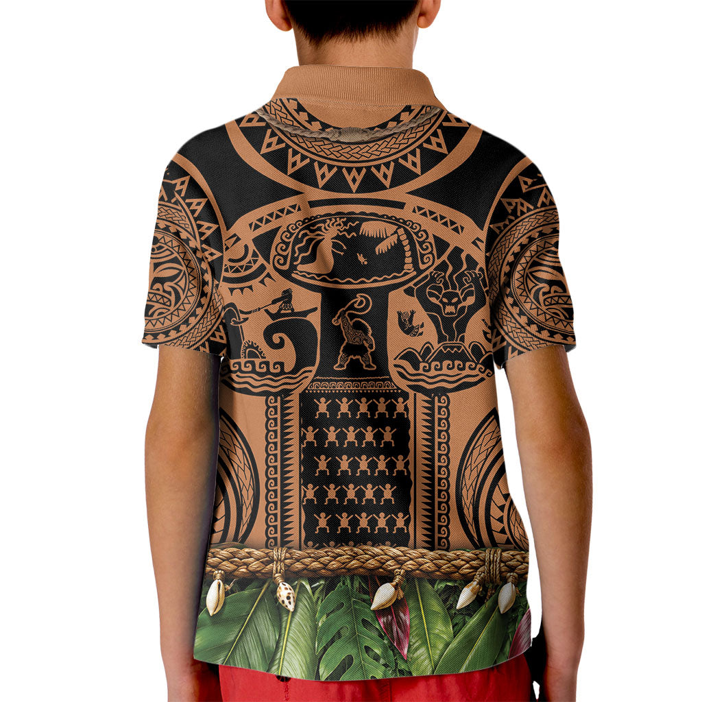 Polynesia Maui Tattoo Inspired Kid Polo Shirt Tropical Leaf Skirt Costume
