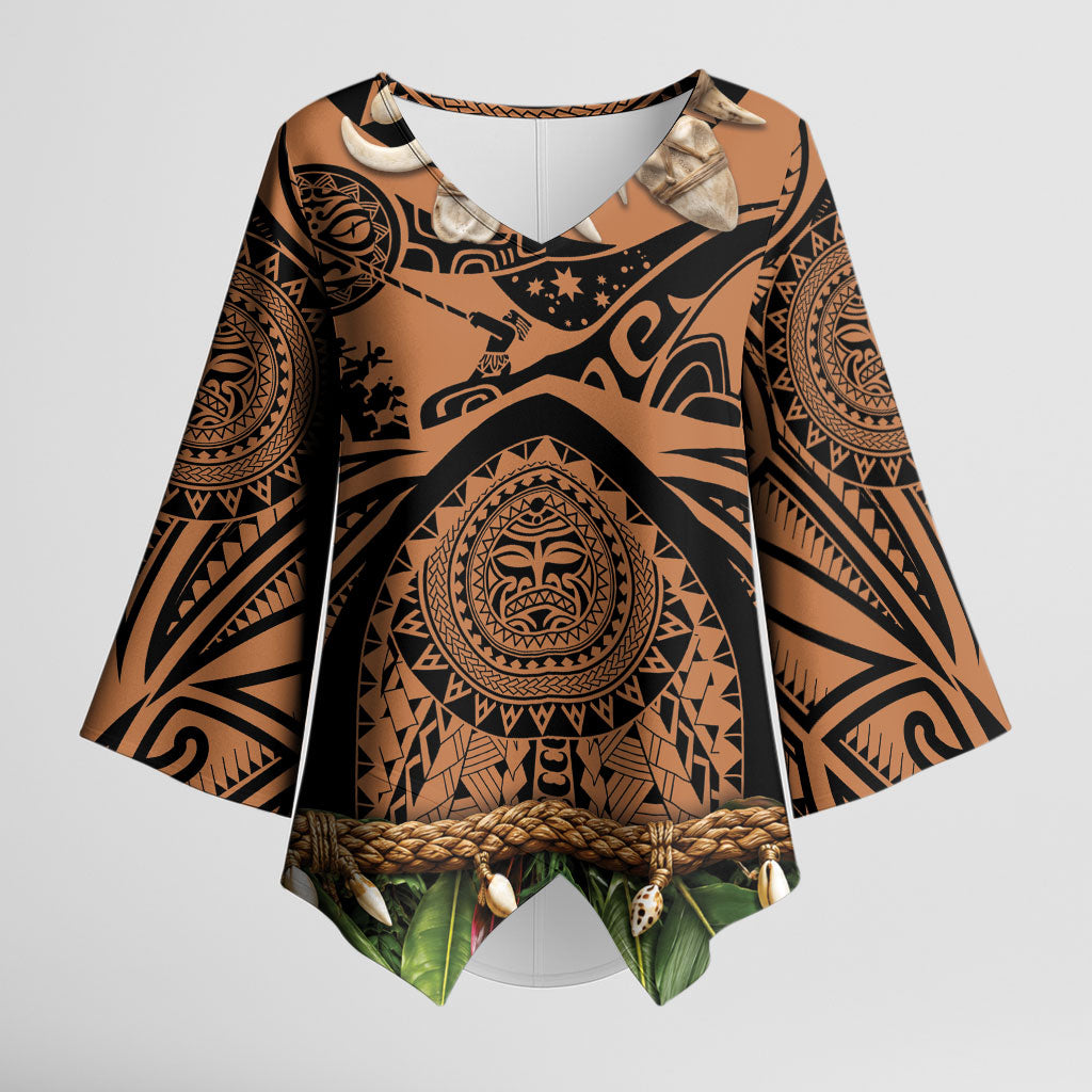 Polynesia Maui Tattoo Inspired Kimono Sleeve Blouse Tropical Leaf Skirt Costume
