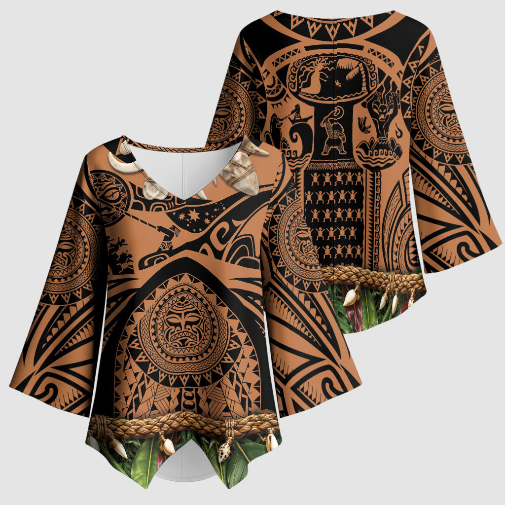 Polynesia Maui Tattoo Inspired Kimono Sleeve Blouse Tropical Leaf Skirt Costume