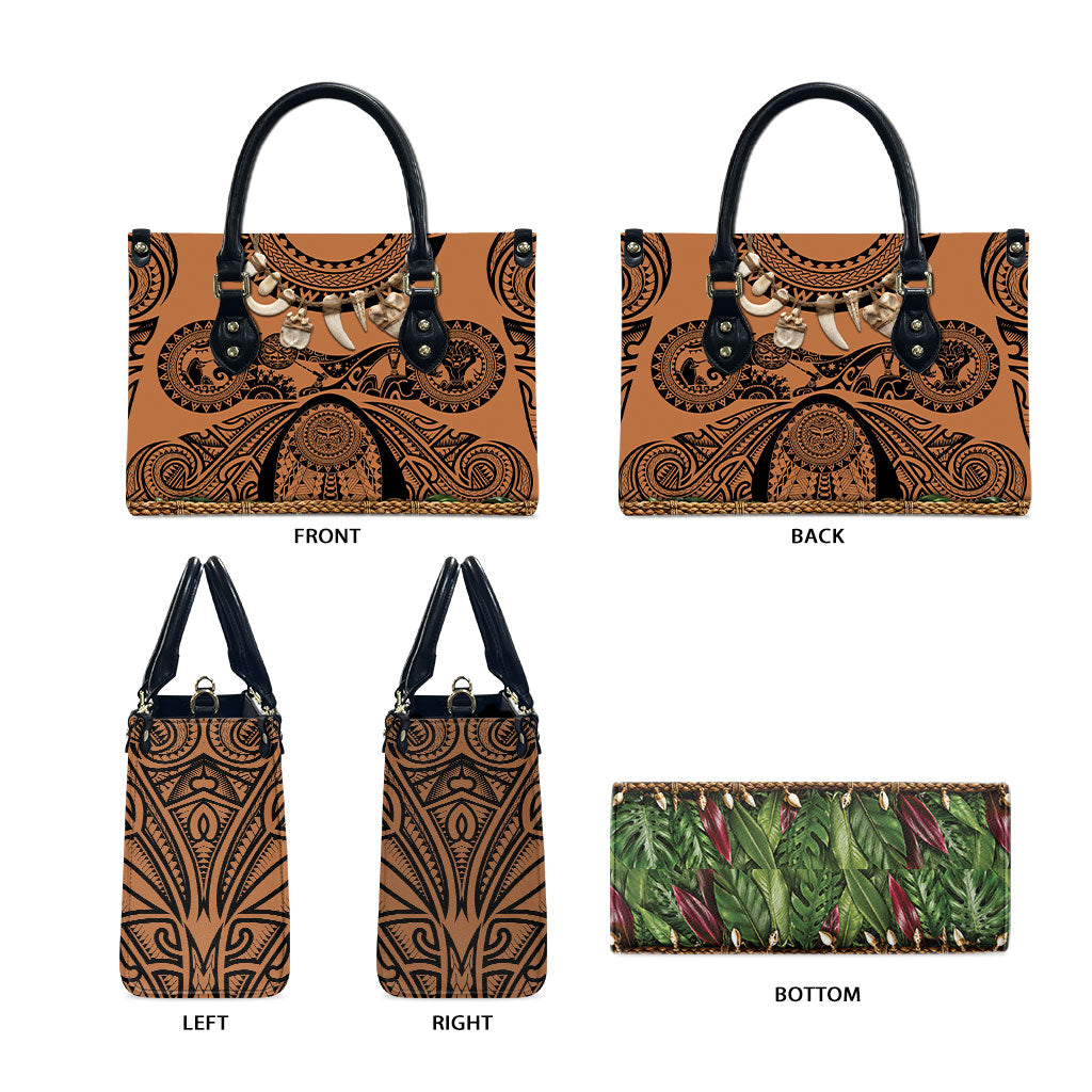 Polynesia Maui Tattoo Inspired Leather Bag Tropical Leaf Skirt Costume