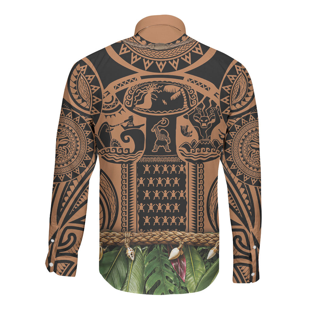 Polynesia Maui Tattoo Inspired Long Sleeve Button Shirt Tropical Leaf Skirt Costume