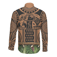 Polynesia Maui Tattoo Inspired Long Sleeve Button Shirt Tropical Leaf Skirt Costume