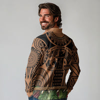 Polynesia Maui Tattoo Inspired Long Sleeve Polo Shirt Tropical Leaf Skirt Costume