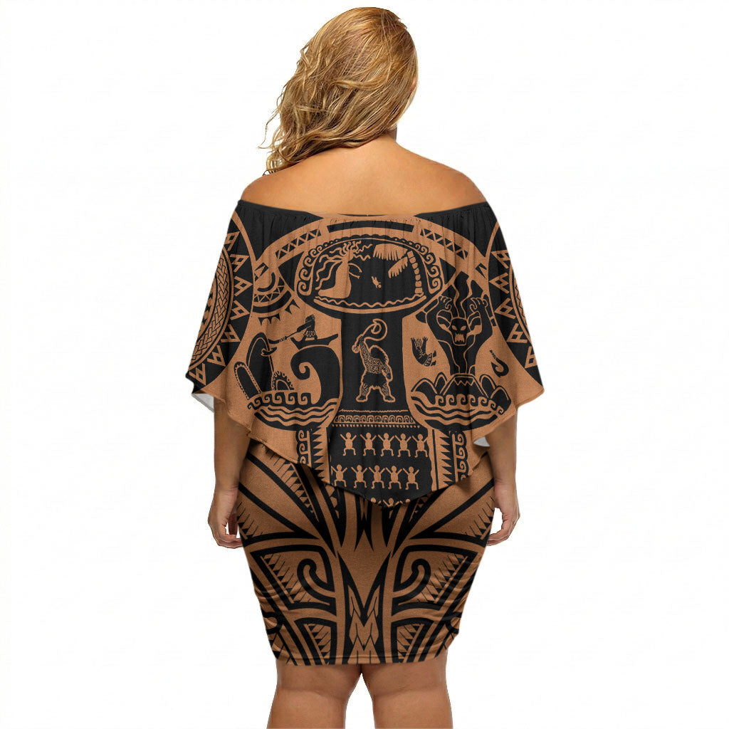 Polynesia Maui Tattoo Inspired Off Shoulder Short Dress Tropical Leaf Skirt Costume