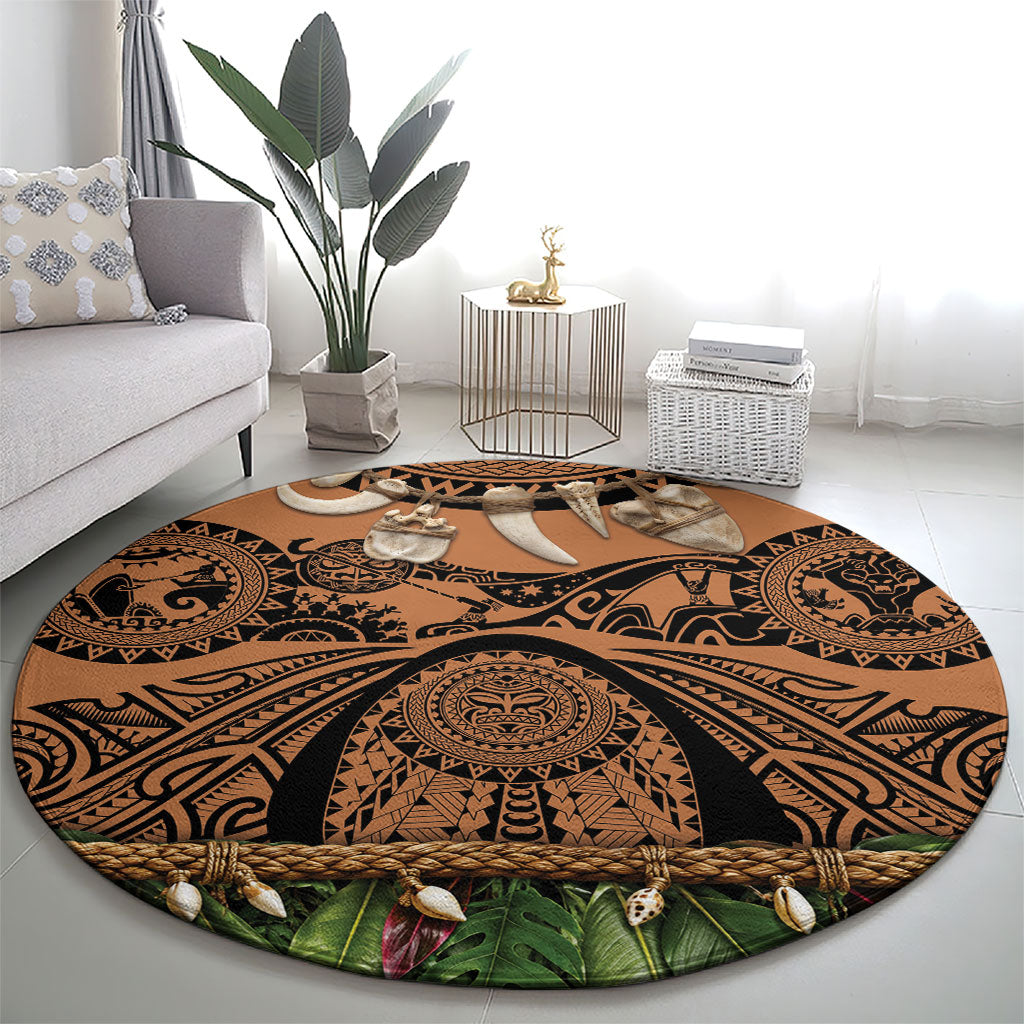 Polynesia Maui Tattoo Inspired Round Carpet Tropical Leaf Skirt Costume