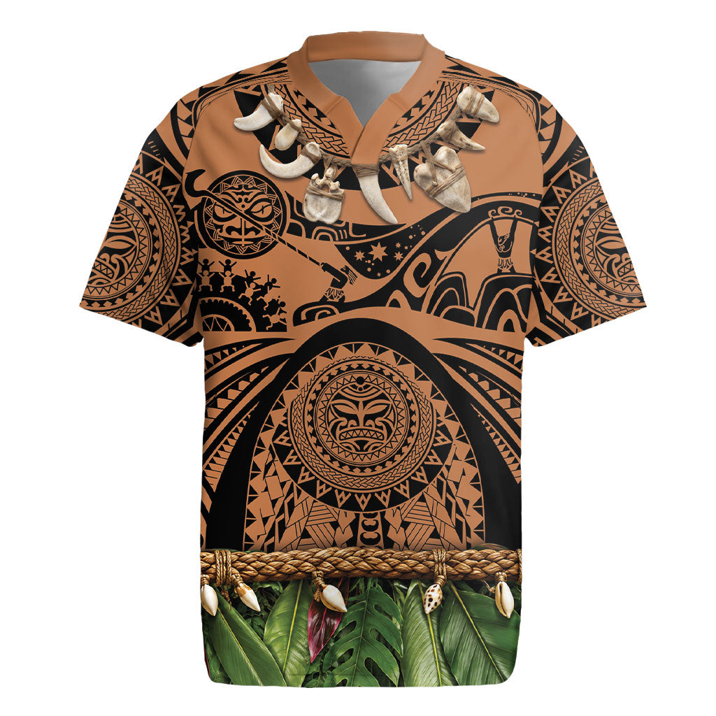 Polynesia Maui Tattoo Inspired Rugby Jersey Tropical Leaf Skirt Costume