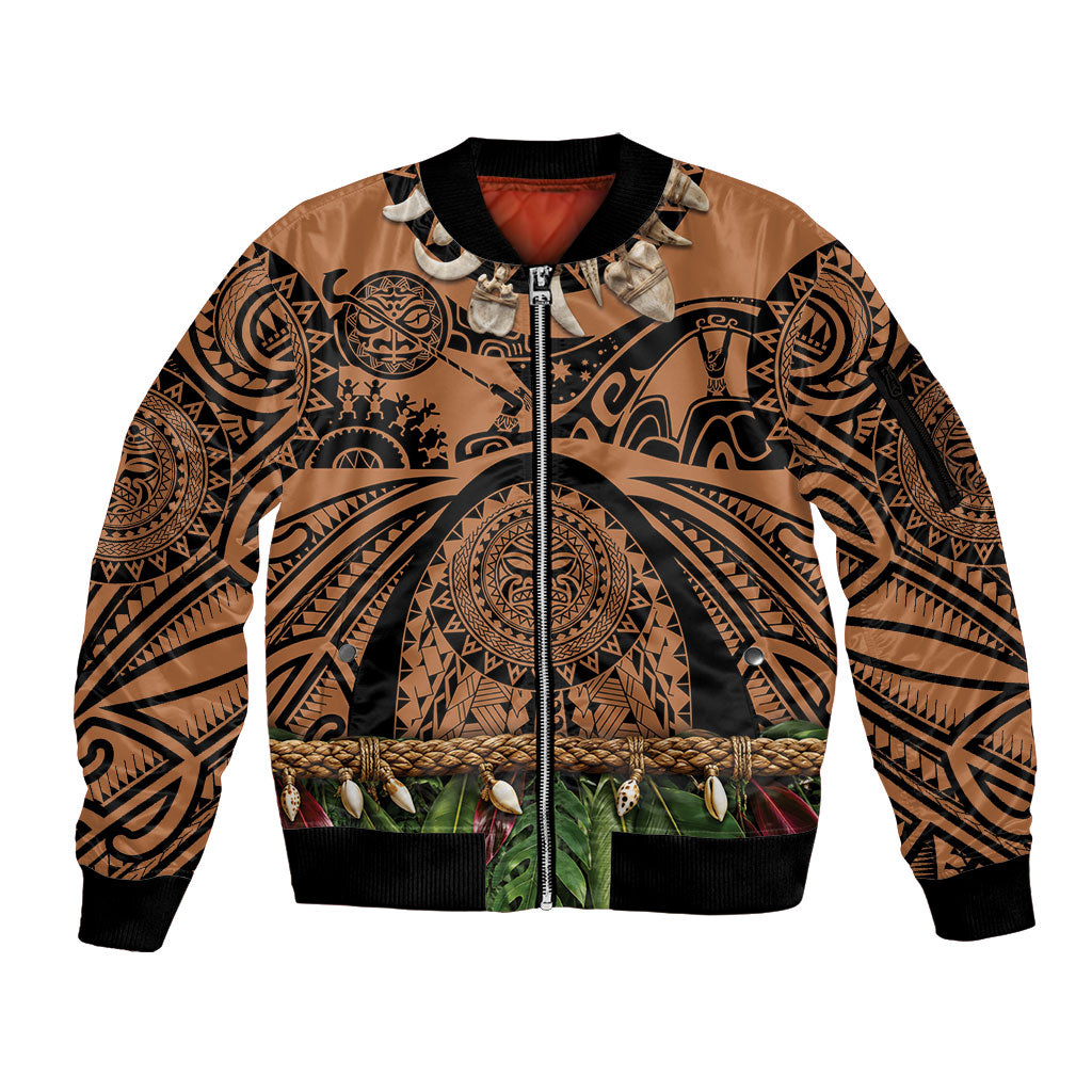 Polynesia Maui Tattoo Inspired Sleeve Zip Bomber Jacket Tropical Leaf Skirt Costume