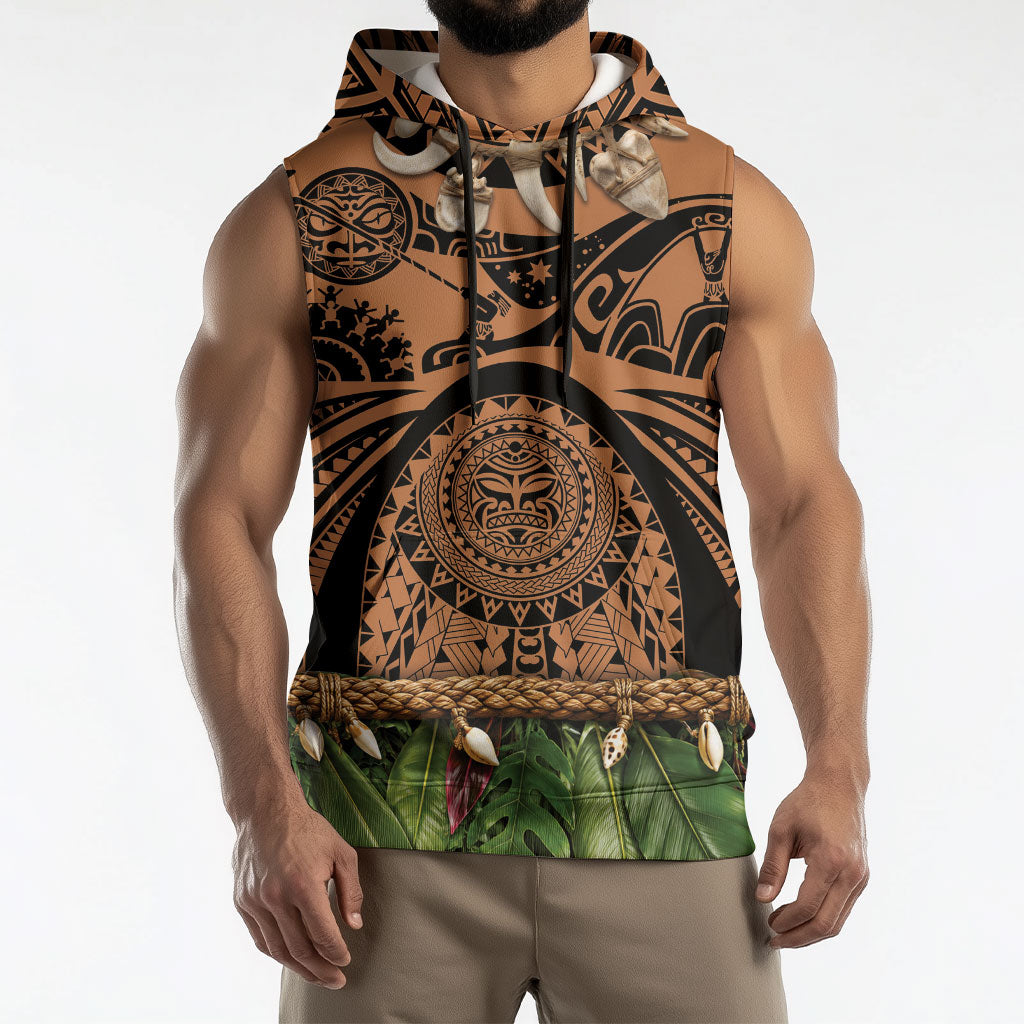 Polynesia Maui Tattoo Inspired Sleeveless Hoodie Tropical Leaf Skirt Costume