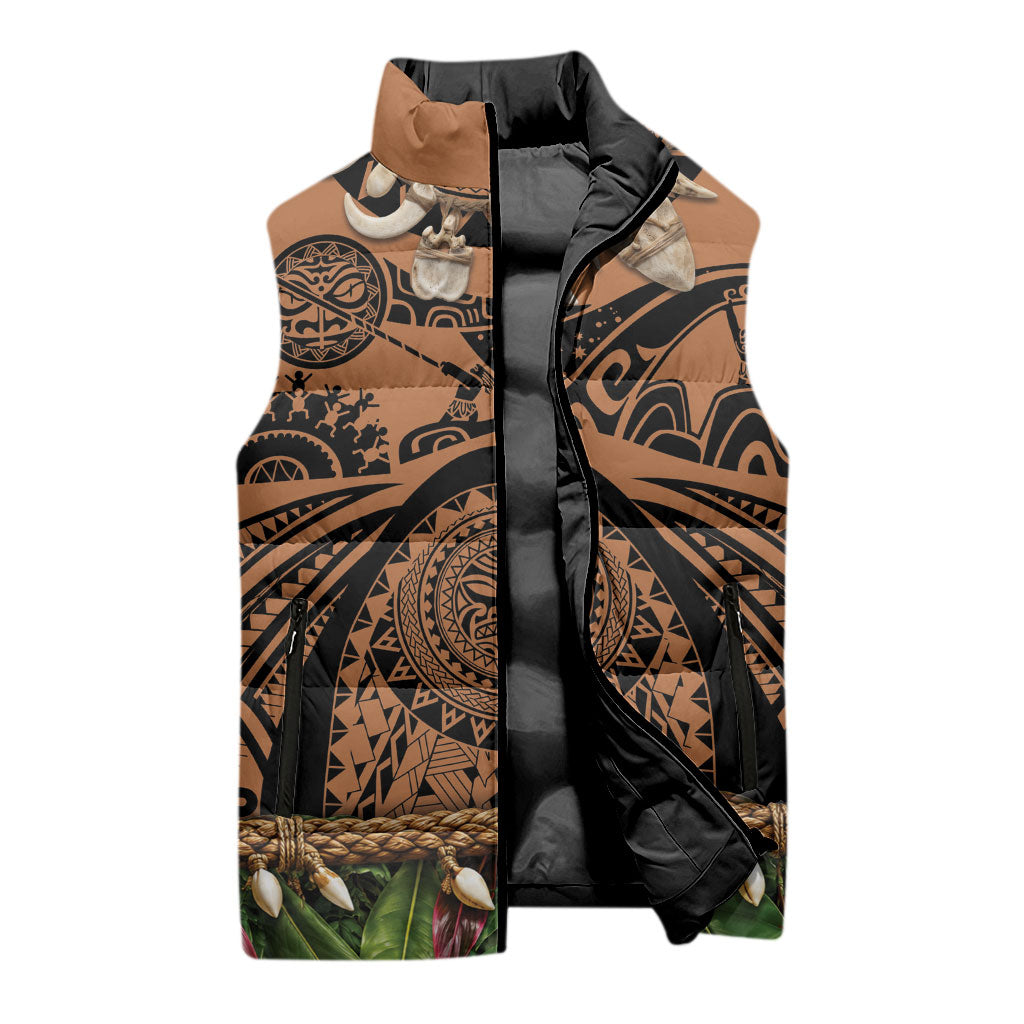 Polynesia Maui Tattoo Inspired Sleeveless Puffer Jacket Tropical Leaf Skirt Costume