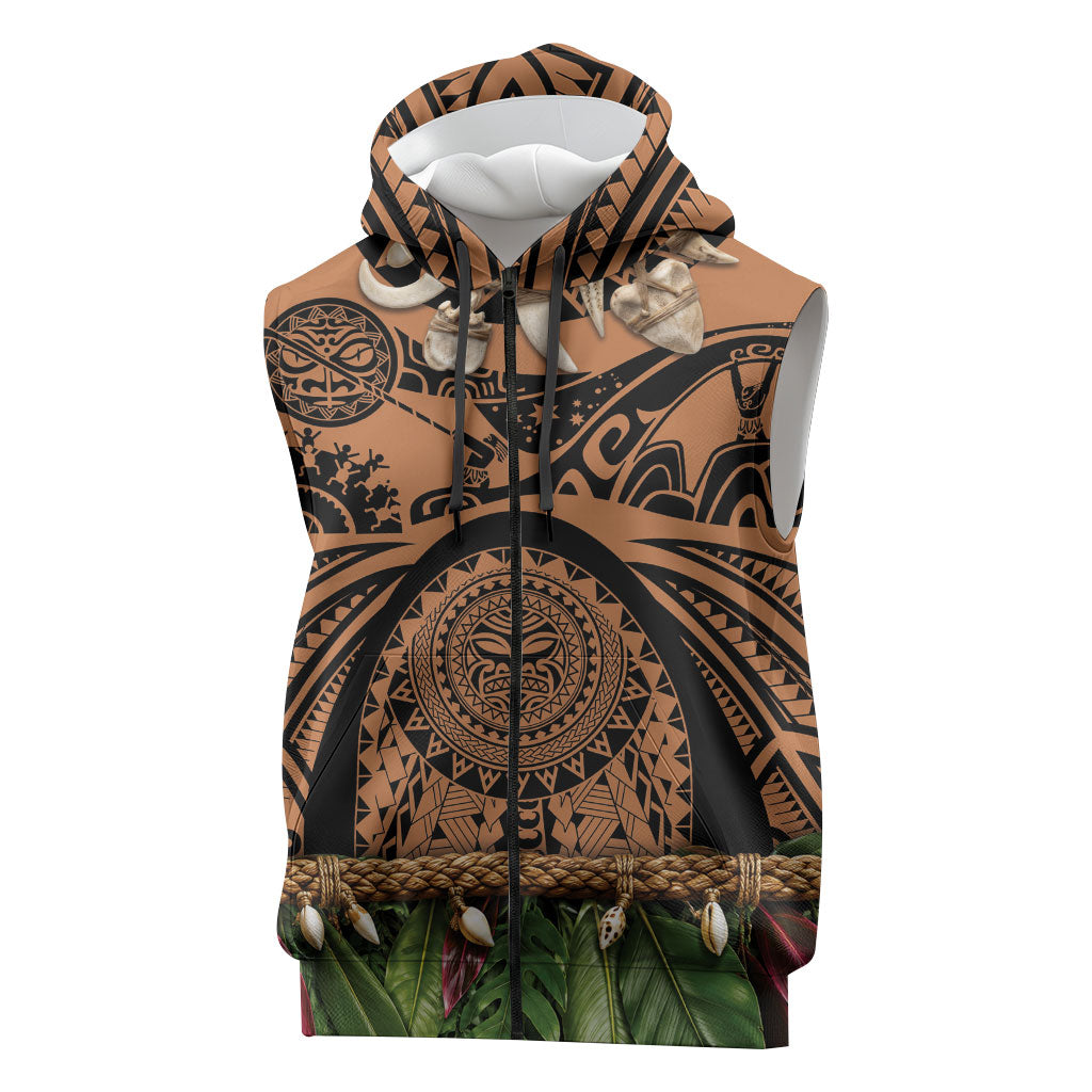 Polynesia Maui Tattoo Inspired Sleeveless Zip Hoodie Tropical Leaf Skirt Costume