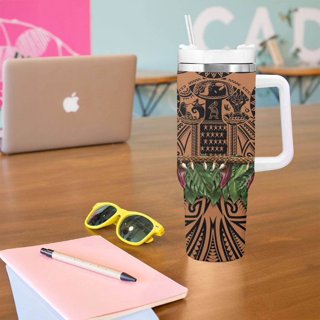 Polynesia Maui Tattoo Inspired Tumbler With Handle Tropical Leaf Skirt Costume