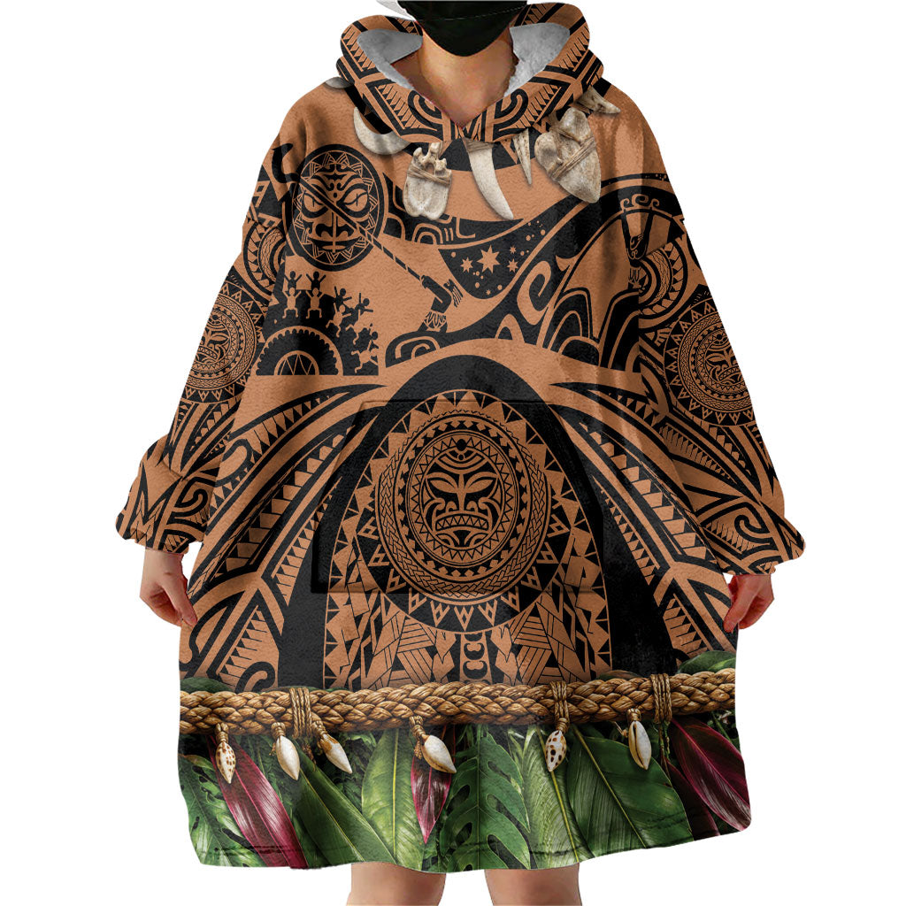 Polynesia Maui Tattoo Inspired Wearable Blanket Hoodie Tropical Leaf Skirt Costume