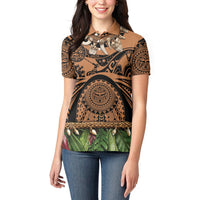 Polynesia Maui Tattoo Inspired Women Polo Shirt Tropical Leaf Skirt Costume