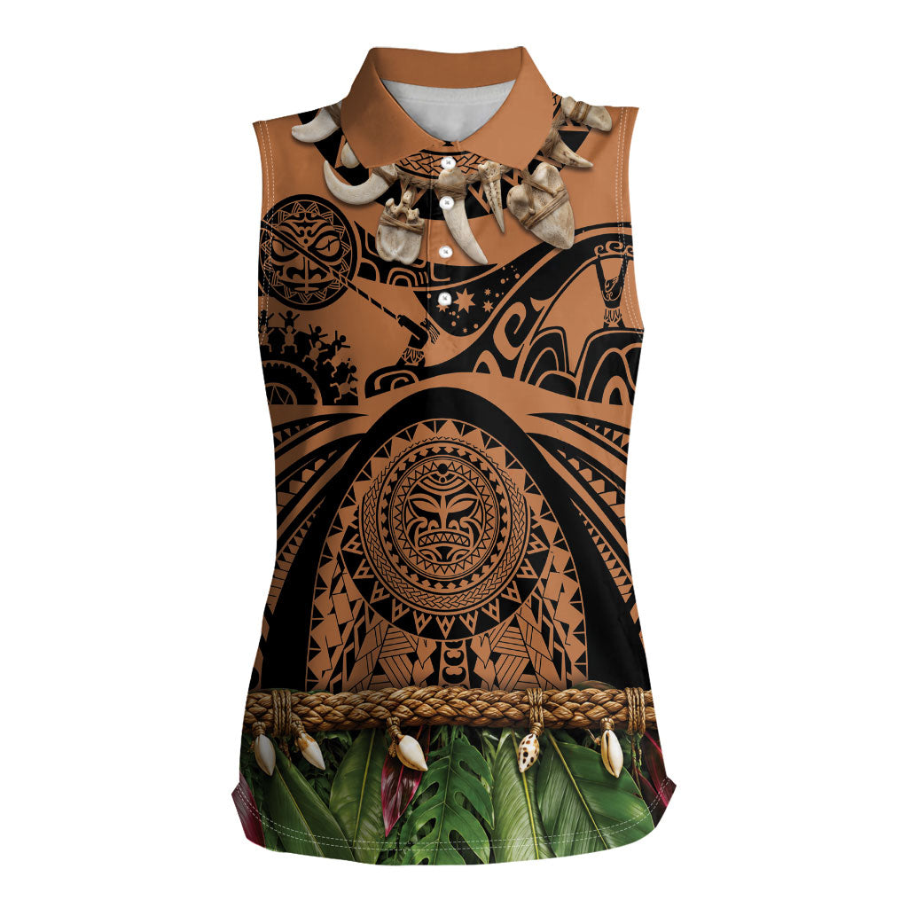 Polynesia Maui Tattoo Inspired Women Sleeveless Polo Shirt Tropical Leaf Skirt Costume