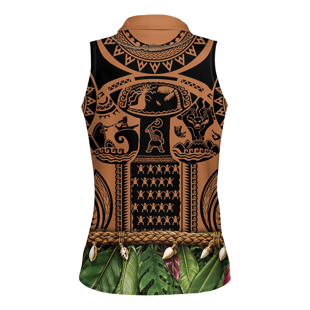 Polynesia Maui Tattoo Inspired Women Sleeveless Polo Shirt Tropical Leaf Skirt Costume