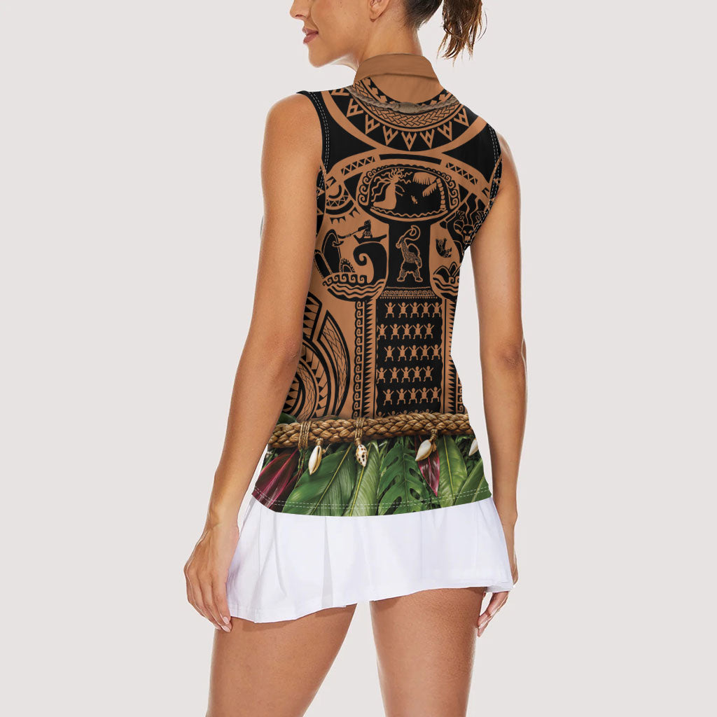 Polynesia Maui Tattoo Inspired Women Sleeveless Polo Shirt Tropical Leaf Skirt Costume