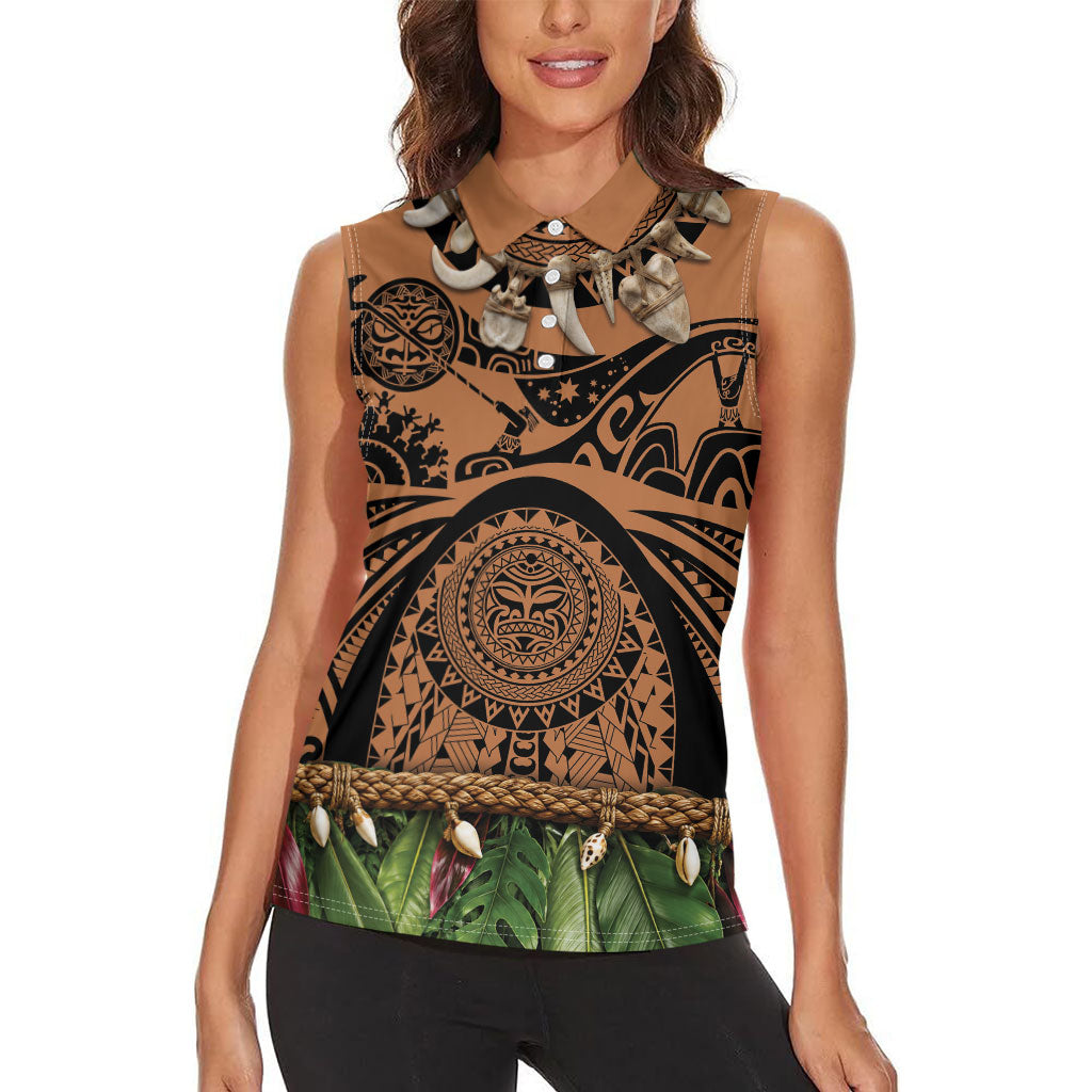Polynesia Maui Tattoo Inspired Women Sleeveless Polo Shirt Tropical Leaf Skirt Costume