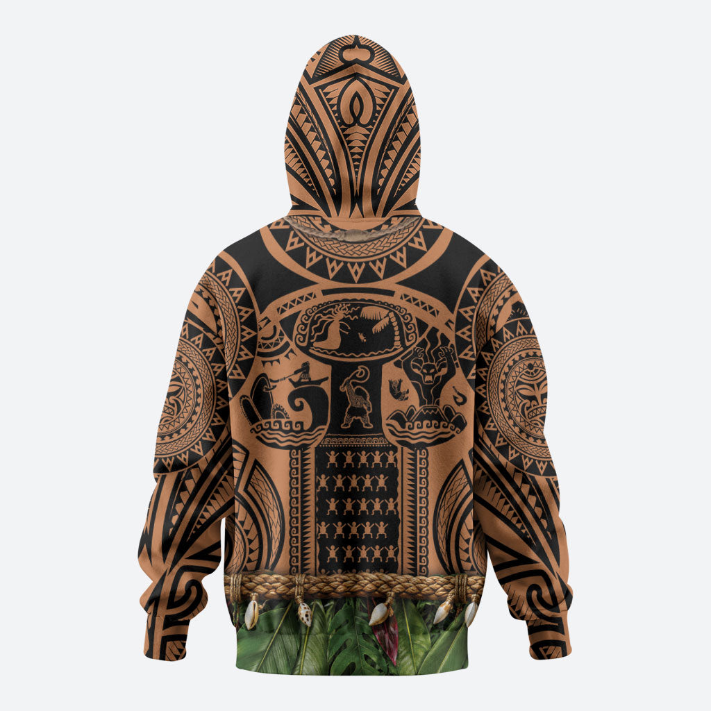 Polynesia Maui Tattoo Inspired Zip Hoodie Tropical Leaf Skirt Costume