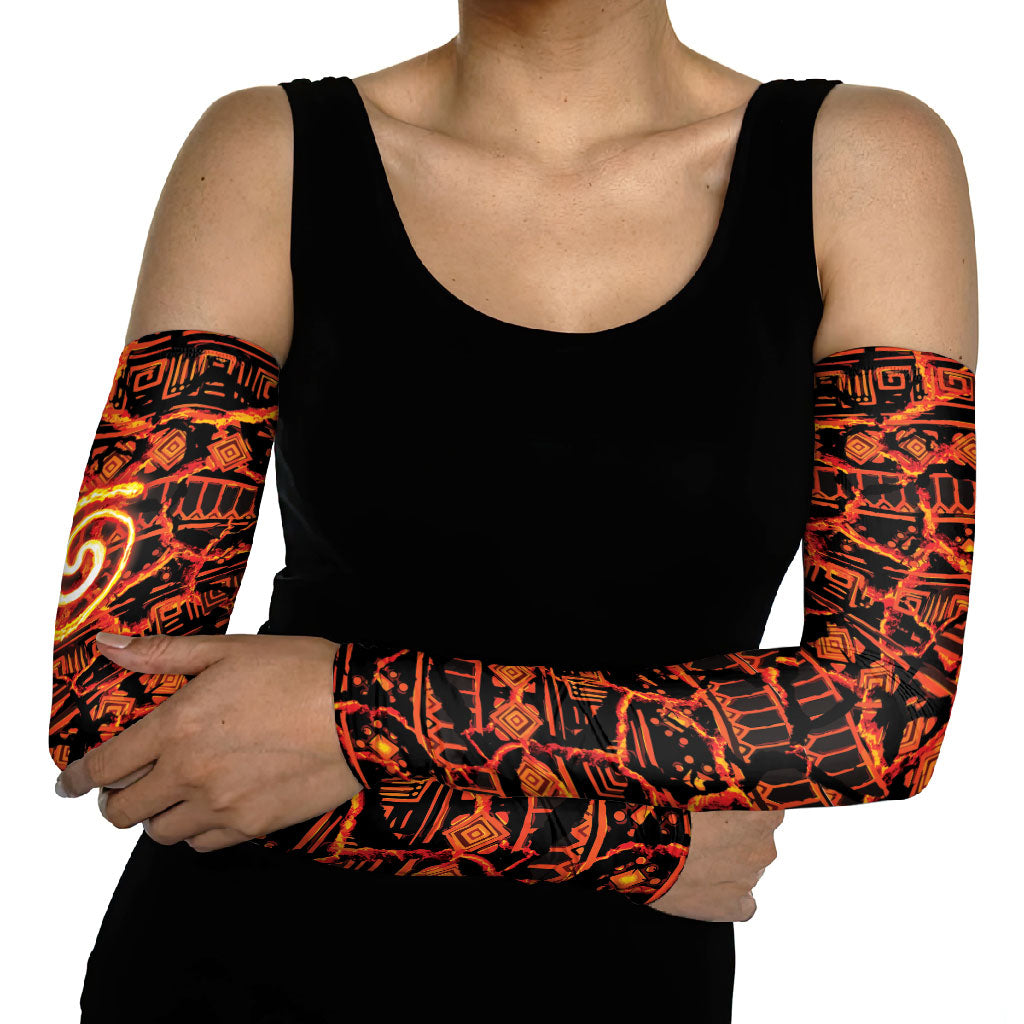 Polynesia Lava Monster Cosplay Arm Sleeves Fiery Glowing Volcano Crack Pattern