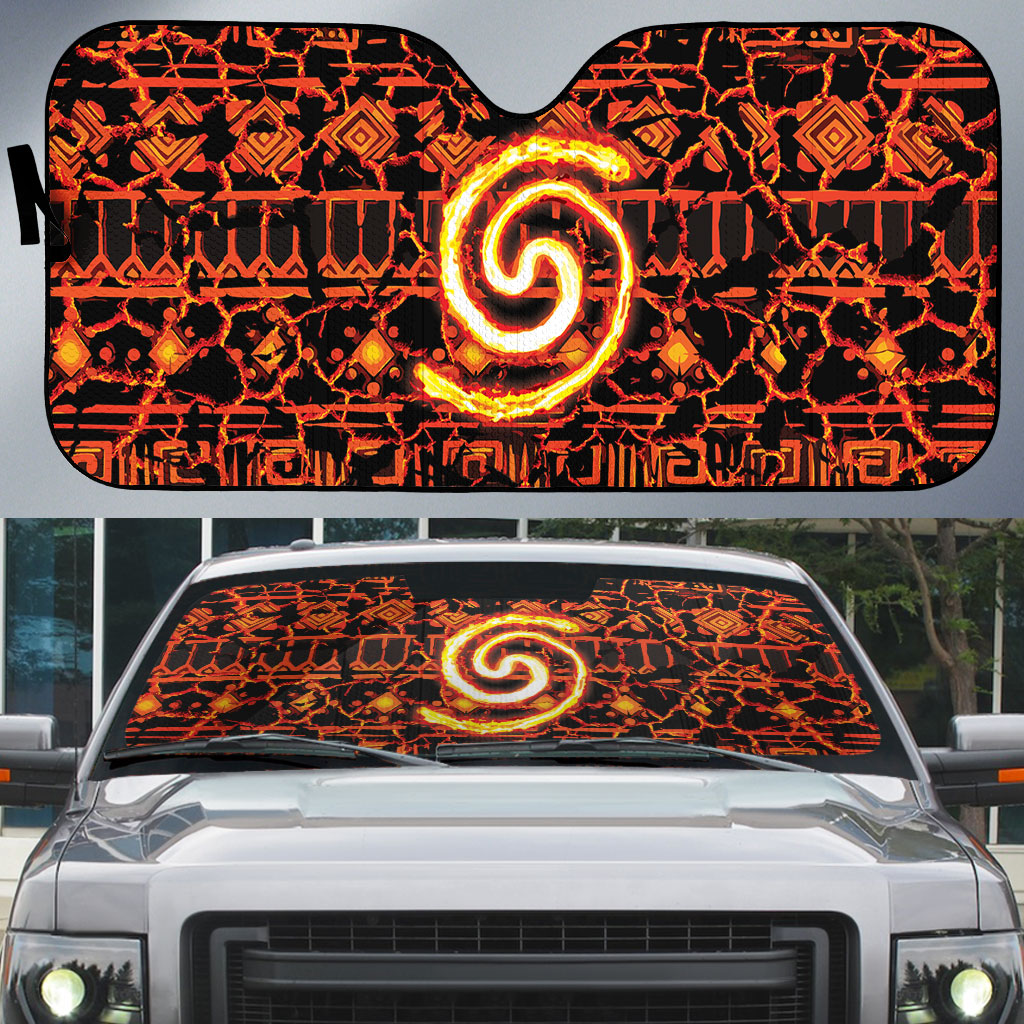 Polynesia Lava Monster Cosplay Auto Sun Shade Fiery Glowing Volcano Crack Pattern