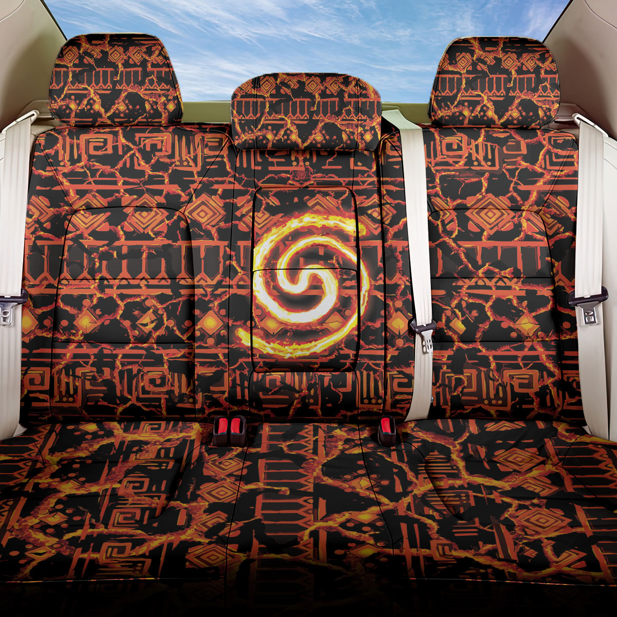 Polynesia Lava Monster Cosplay Back Car Seat Cover Fiery Glowing Volcano Crack Pattern