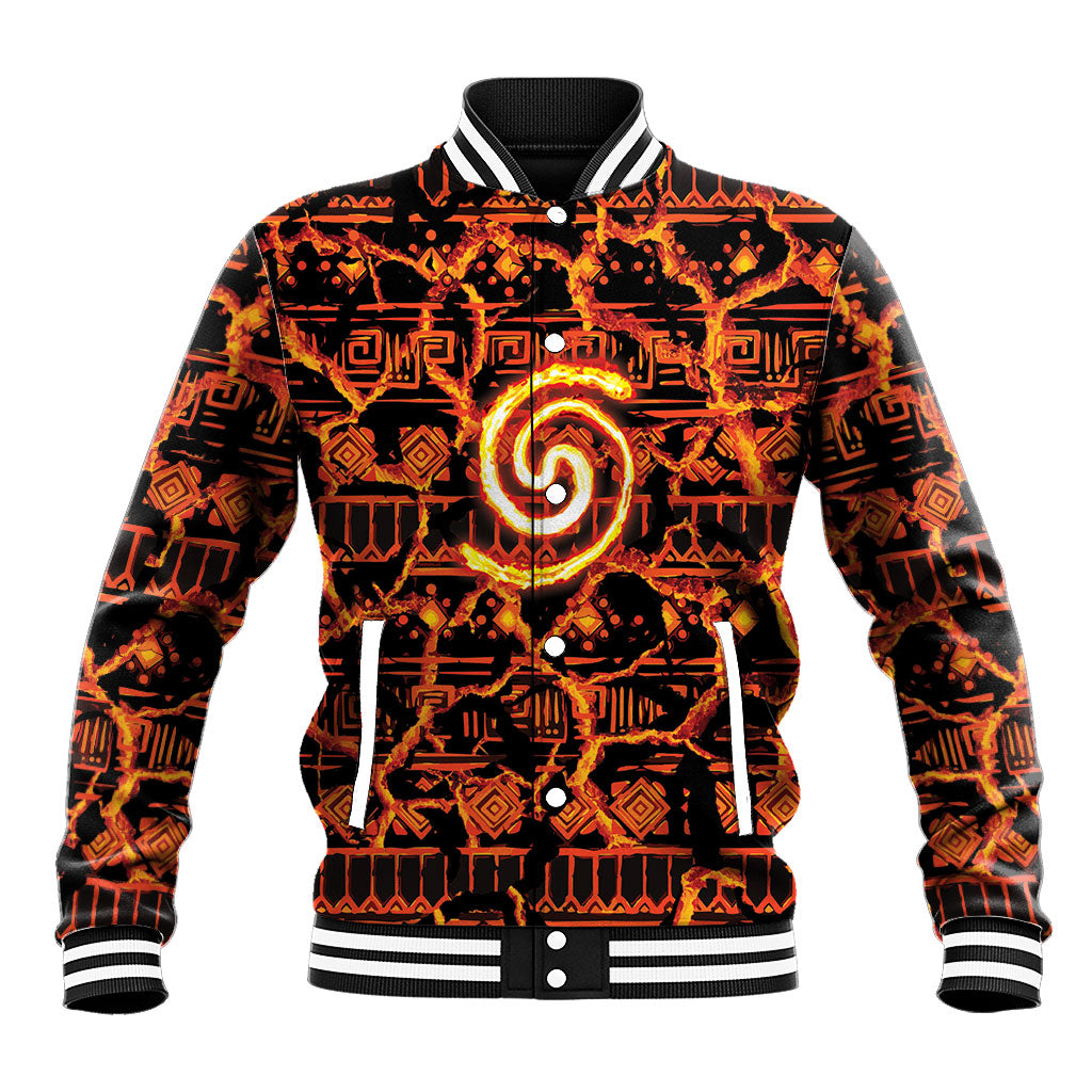 Polynesia Lava Monster Cosplay Baseball Jacket Fiery Glowing Volcano Crack Pattern