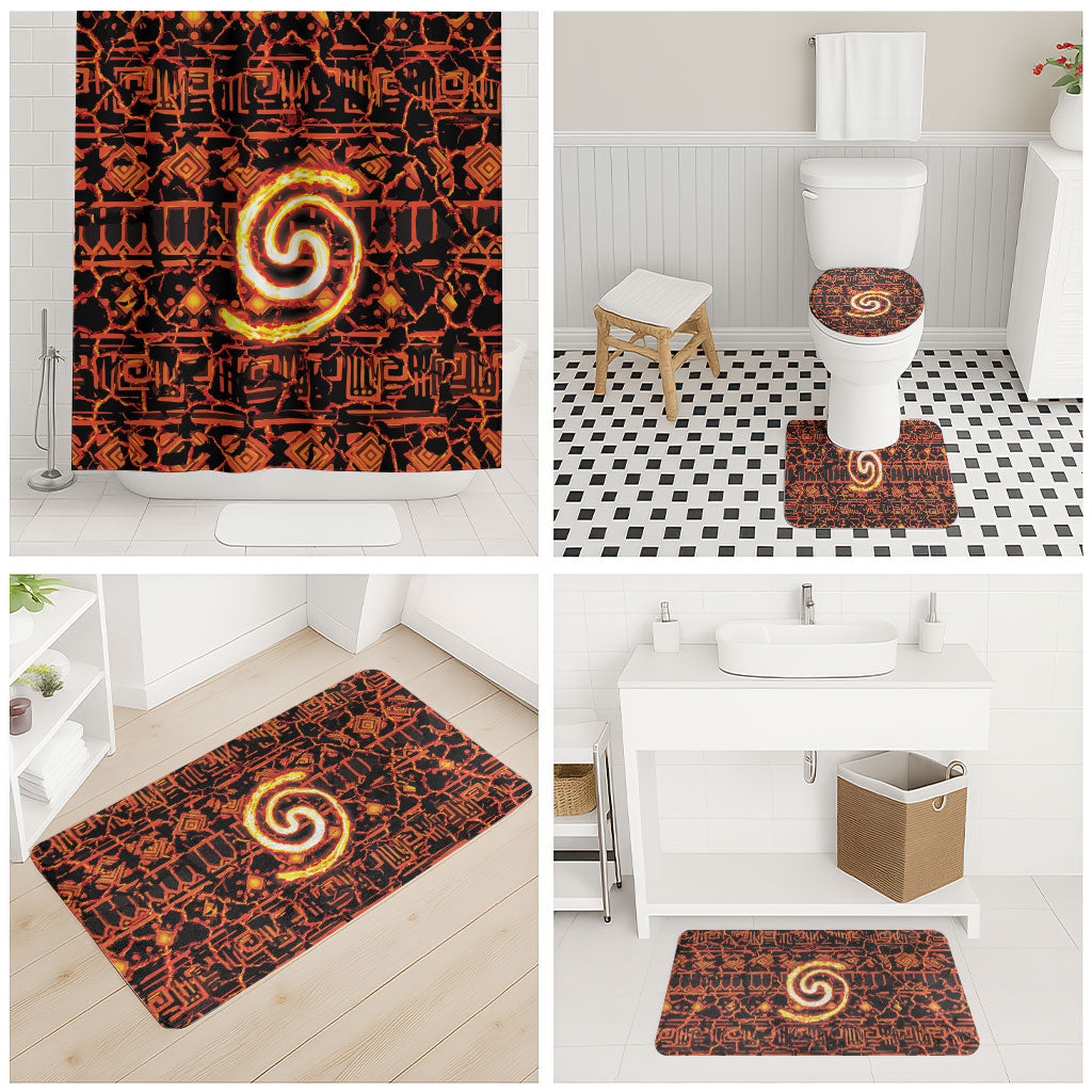 Polynesia Lava Monster Cosplay Bathroom Set Fiery Glowing Volcano Crack Pattern