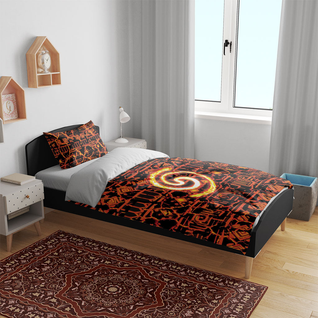 Polynesia Lava Monster Cosplay Bedding Set Fiery Glowing Volcano Crack Pattern