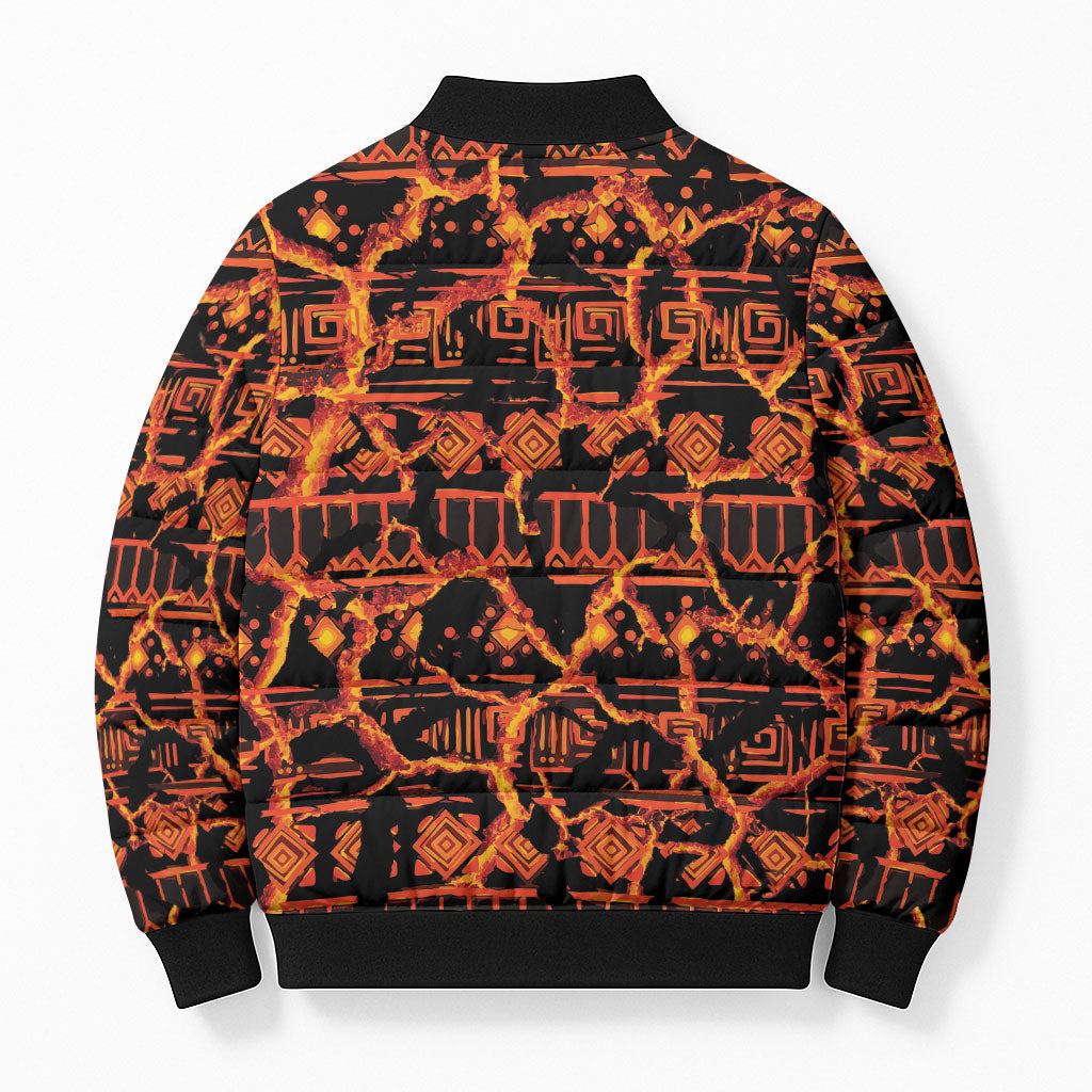 Polynesia Lava Monster Cosplay Bomber Puffer Jacket Fiery Glowing Volcano Crack Pattern