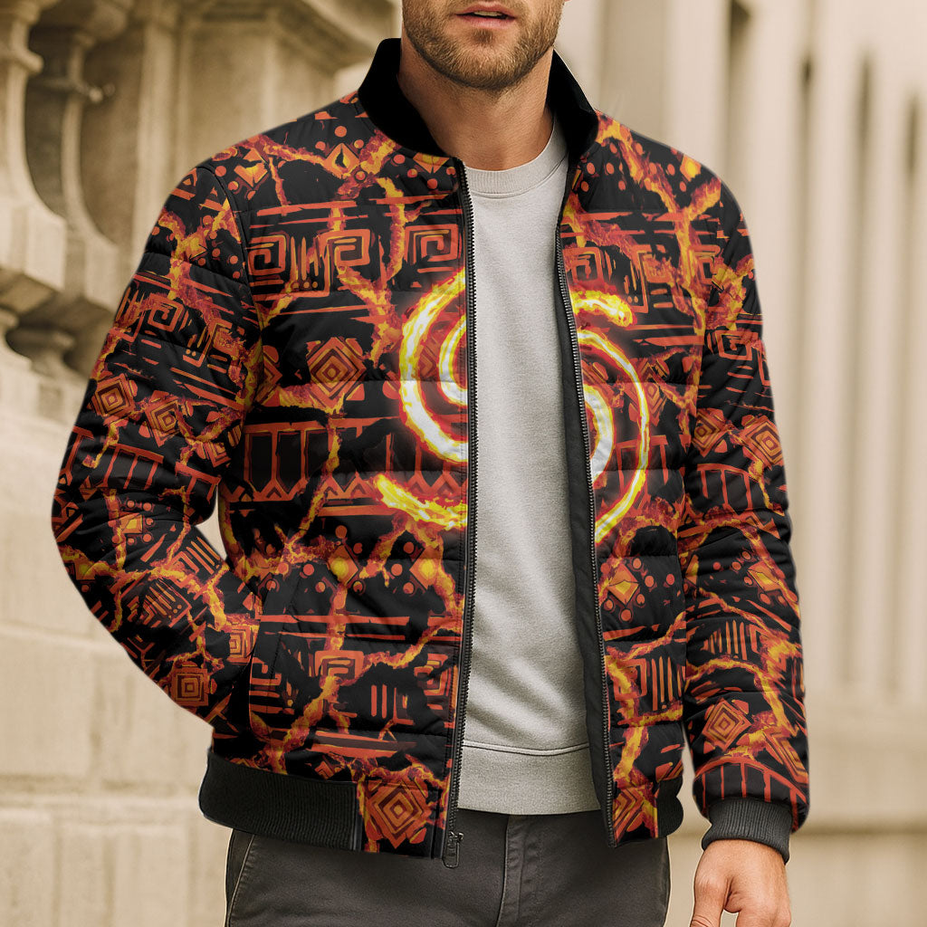 Polynesia Lava Monster Cosplay Bomber Puffer Jacket Fiery Glowing Volcano Crack Pattern