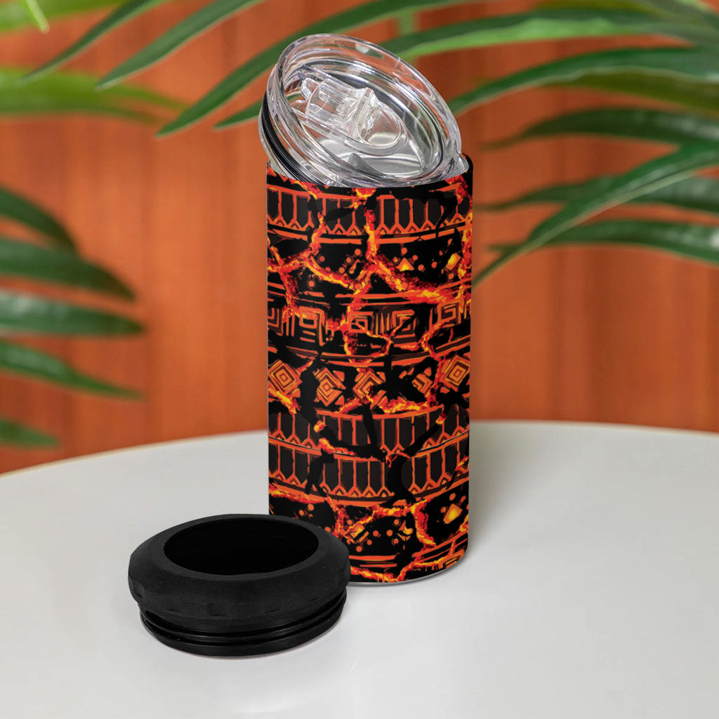 Polynesia Lava Monster Cosplay 4 in 1 Can Cooler Tumbler Fiery Glowing Volcano Crack Pattern