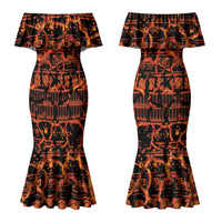 Polynesia Lava Monster Cosplay Couples Matching Mermaid Dress and Hawaiian Shirt Fiery Glowing Volcano Crack Pattern