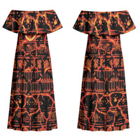 Polynesia Lava Monster Cosplay Couples Matching Off Shoulder Maxi Dress and Hawaiian Shirt Fiery Glowing Volcano Crack Pattern