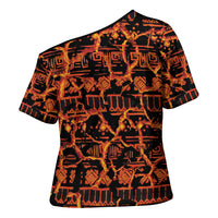 Polynesia Lava Monster Cosplay Cross Shoulder Shirt Fiery Glowing Volcano Crack Pattern
