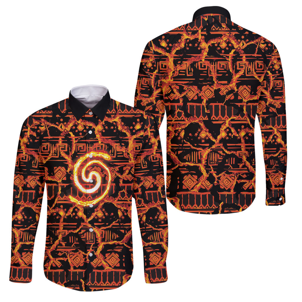 Polynesia Lava Monster Cosplay Family Matching Off Shoulder Maxi Dress and Hawaiian Shirt Fiery Glowing Volcano Crack Pattern