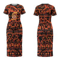 Polynesia Lava Monster Cosplay Family Matching Short Sleeve Bodycon Dress and Hawaiian Shirt Fiery Glowing Volcano Crack Pattern