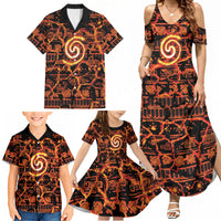 Polynesia Lava Monster Cosplay Family Matching Summer Maxi Dress and Hawaiian Shirt Fiery Glowing Volcano Crack Pattern