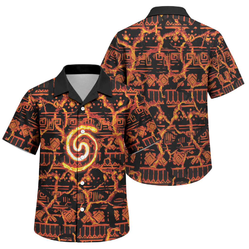 Polynesia Lava Monster Cosplay Family Matching Summer Maxi Dress and Hawaiian Shirt Fiery Glowing Volcano Crack Pattern