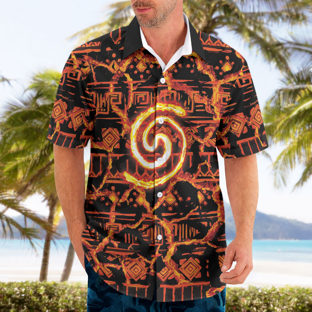 Polynesia Lava Monster Cosplay Hawaiian Shirt Fiery Glowing Volcano Crack Pattern