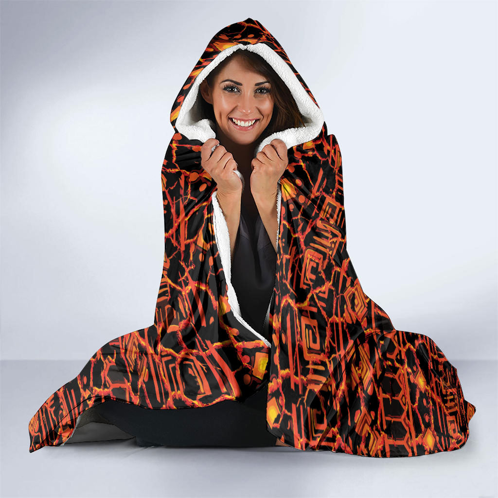 Polynesia Lava Monster Cosplay Hooded Blanket Fiery Glowing Volcano Crack Pattern