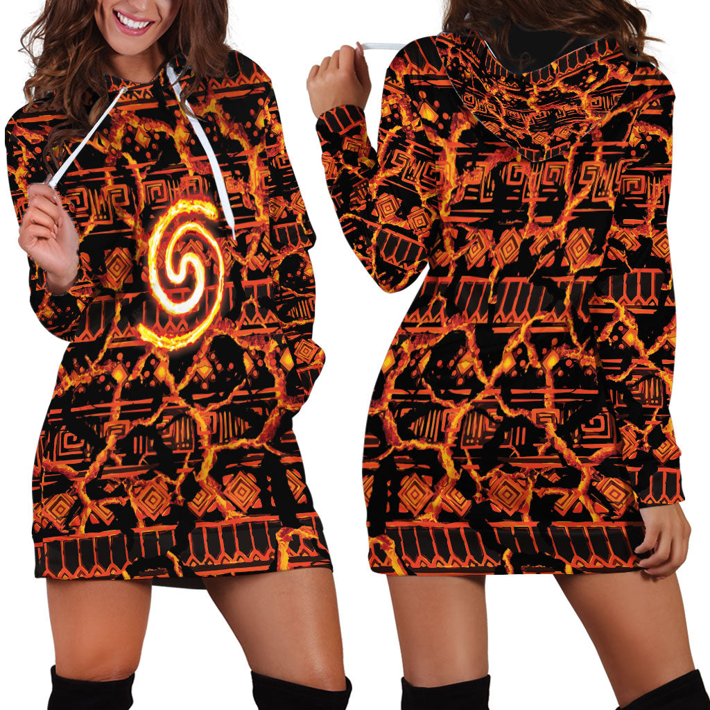 Polynesia Lava Monster Cosplay Hoodie Dress Fiery Glowing Volcano Crack Pattern