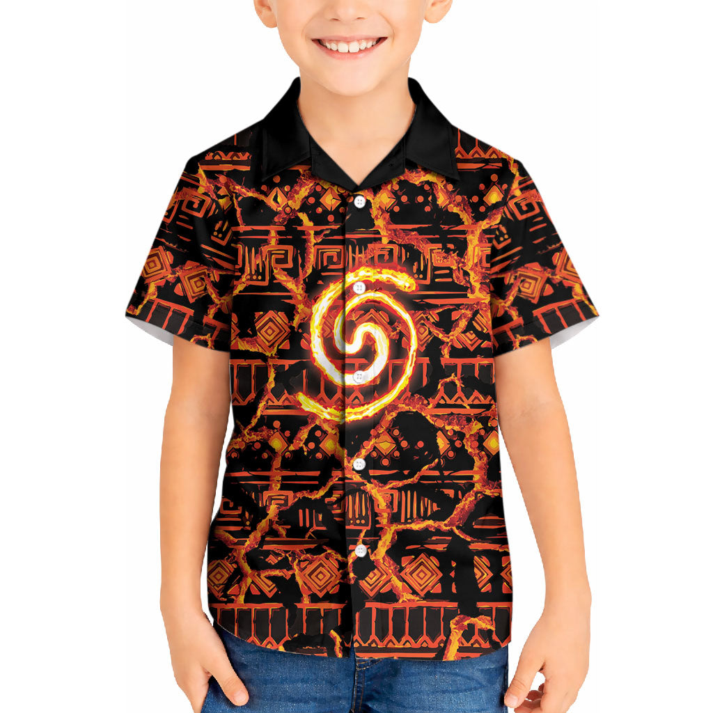 Polynesia Lava Monster Cosplay Kid Hawaiian Shirt Fiery Glowing Volcano Crack Pattern